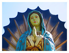 the statue of the virgin mary at the entrance of our resort